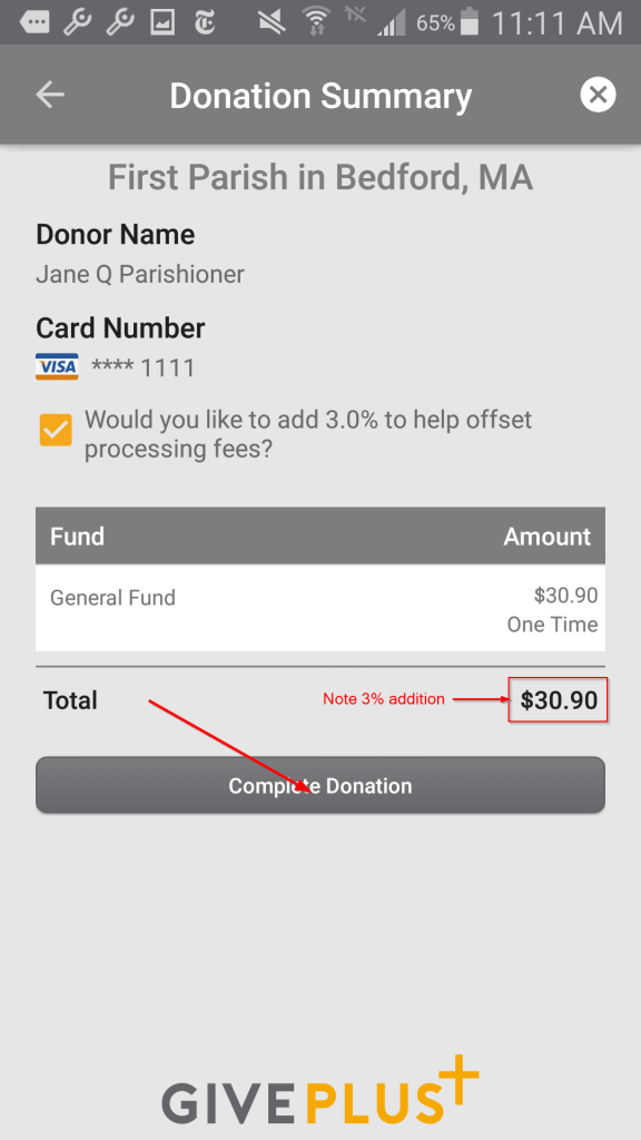 Donation Summary with checkbox checked