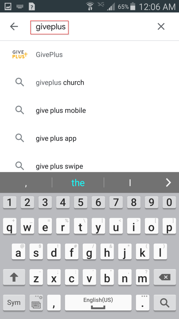 Searching for "giveplus" in Google Play